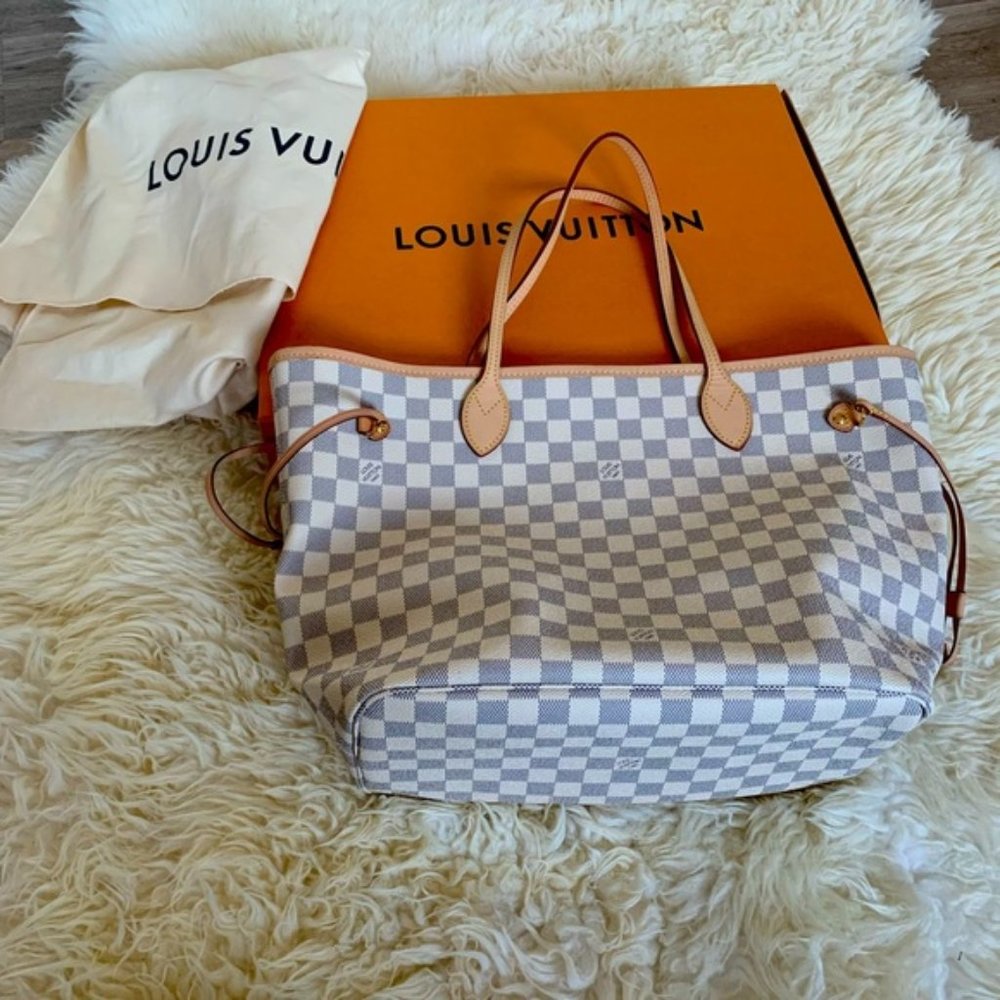 Louis Vuitton Neverfull MM Tote Damier Azur Rose Ballerine NWT